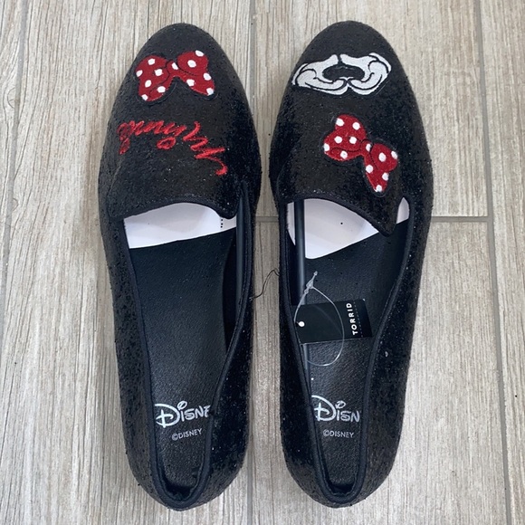 TORRID DISNEY SPARKLE & SHINE MINNIE MOUSE GLITTER LOAFERS SIZE 10WW - Picture 7 of 15